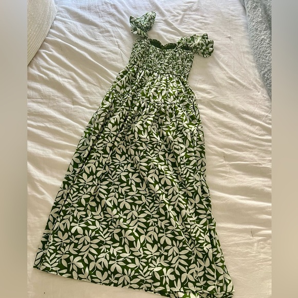 Abercrombie & Fitch Green White Floral Ruffle Strap Smocked Midi Dress S - Picture 5 of 7